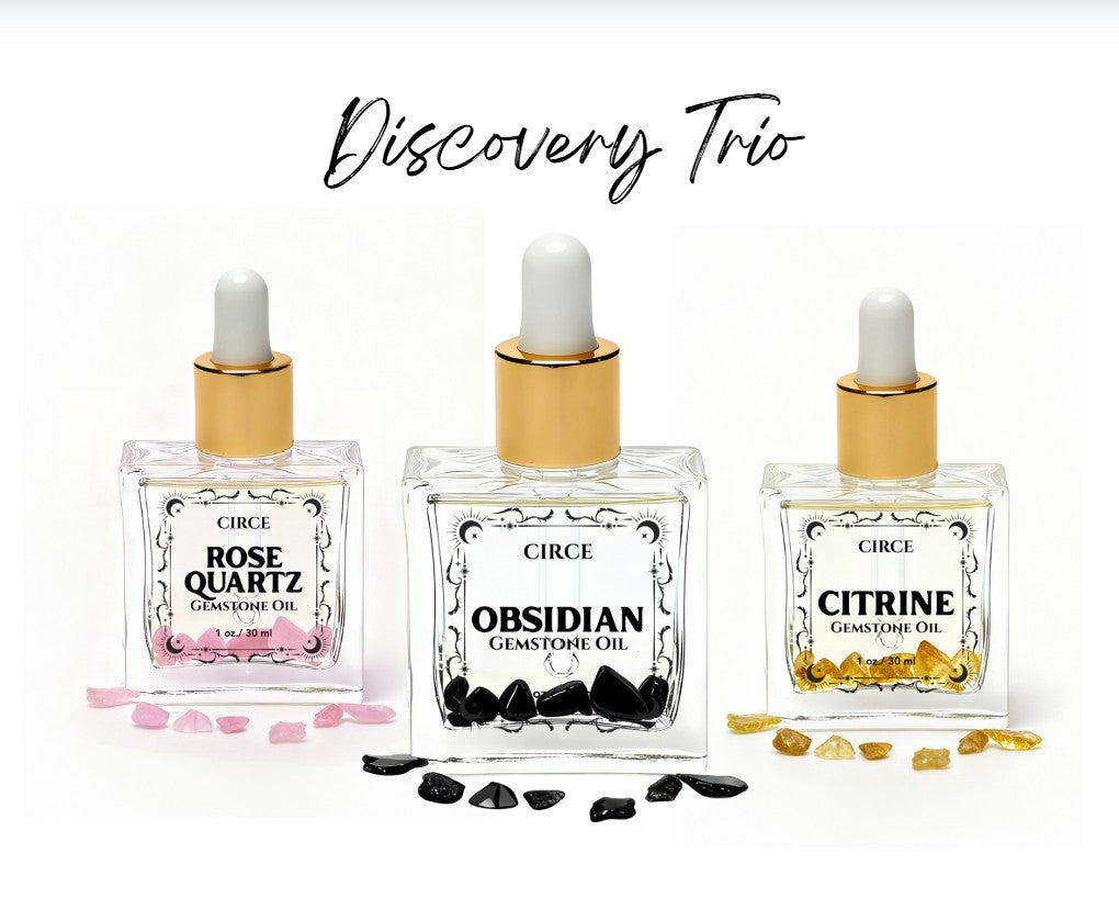 Crystal Body Oil Trio – Rose Quartz, Citrine & Obsidian Discovery Set